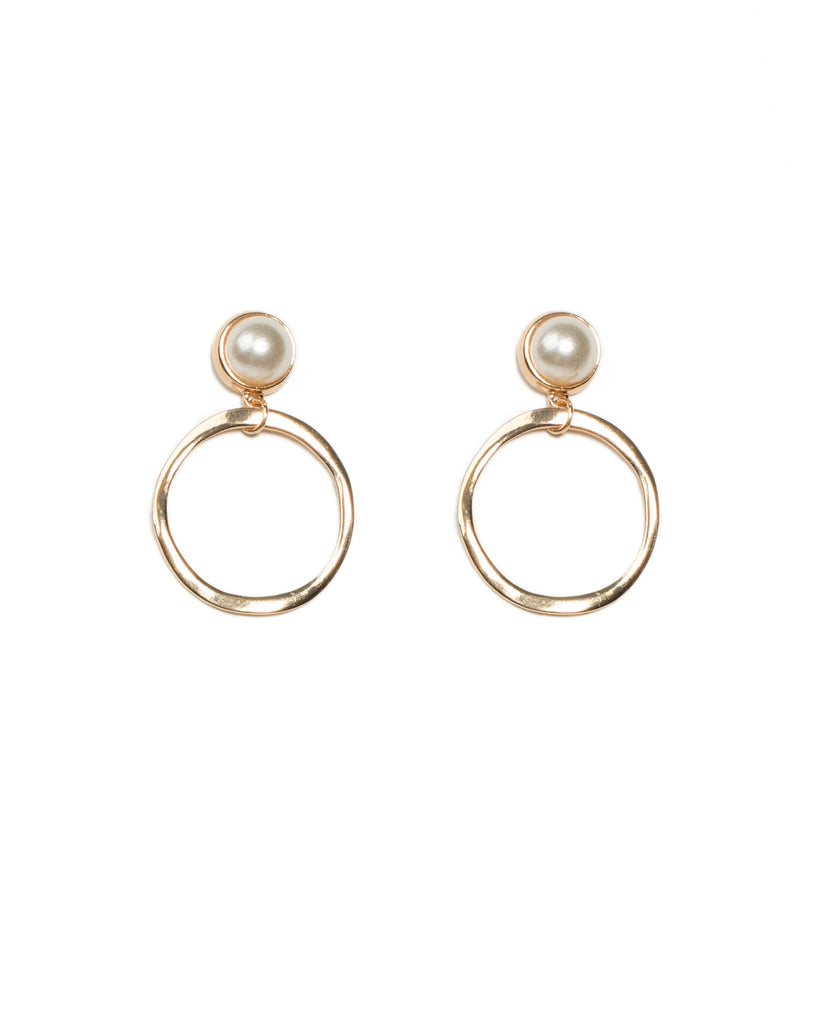 Ivory Gold Tone Statement Pearl Hoop Earrings