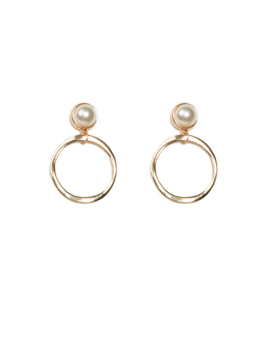 Ivory Gold Tone Statement Pearl Hoop Earrings