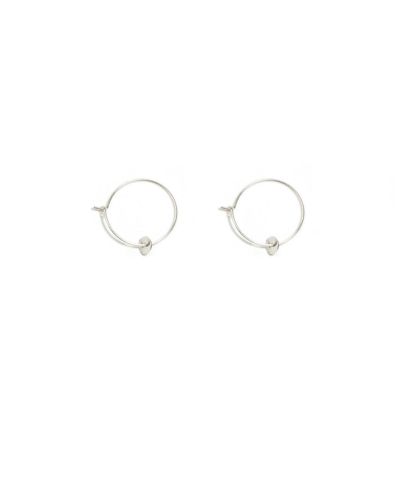 Silver Tone Disc On Hoop Earrings