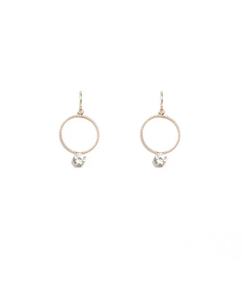 Gold Tone Ring Diamante Drop Earrings