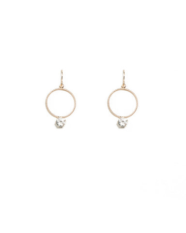 Gold Tone Ring Diamante Drop Earrings