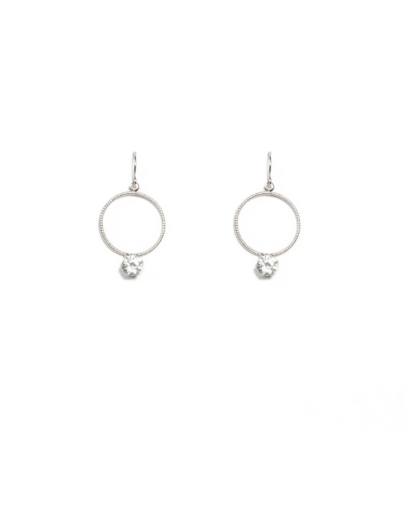 Silver Tone Drop Ring Diamante Earrings
