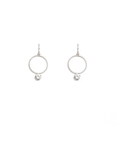 Silver Tone Drop Ring Diamante Earrings