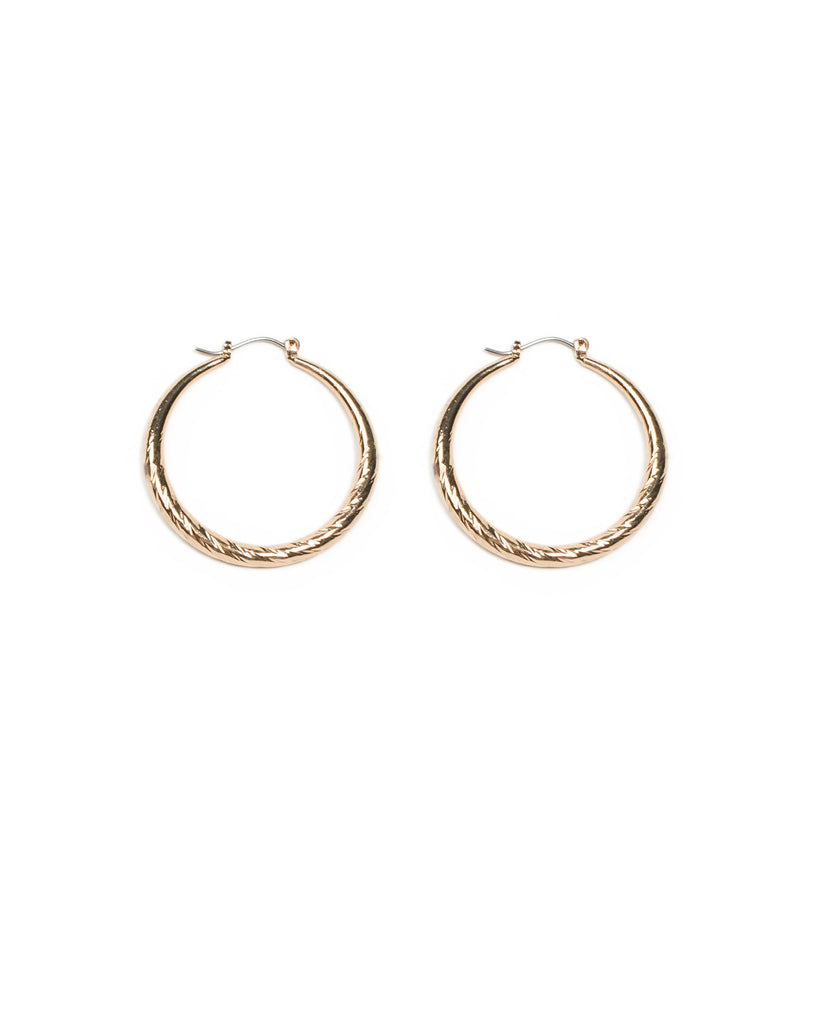 Gold Tone Textured Large Twist Hoop Earrings