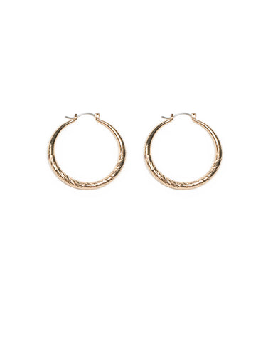 Gold Tone Textured Large Twist Hoop Earrings