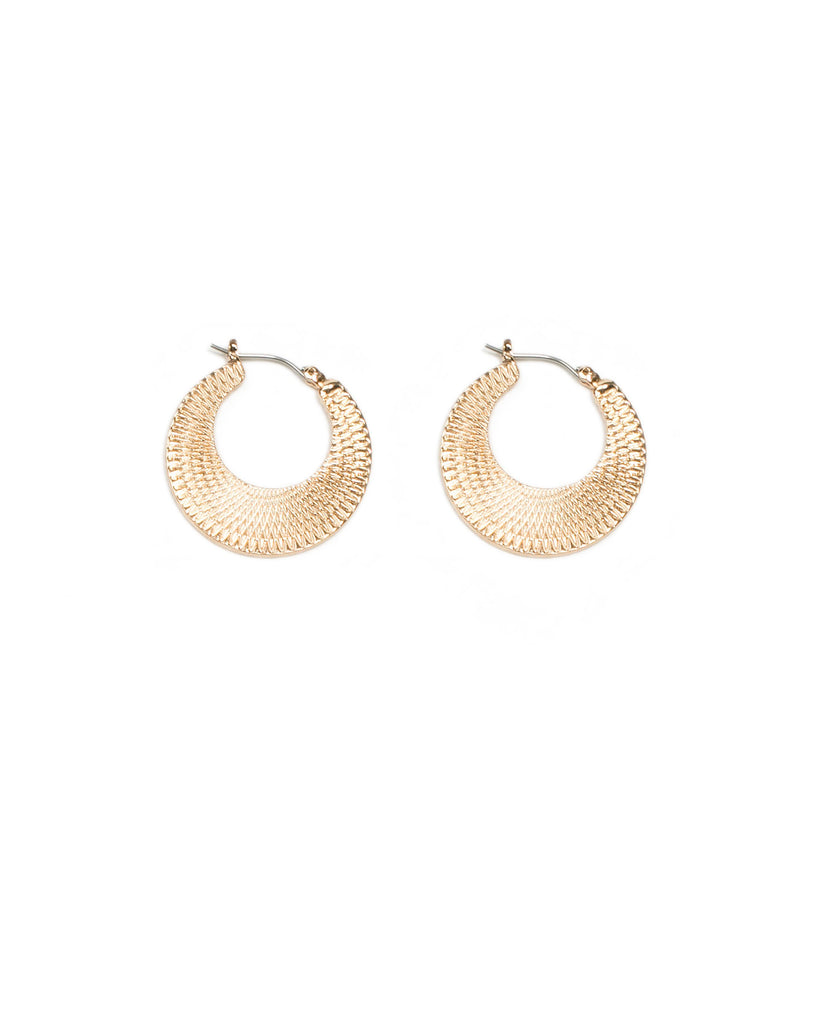 Gold Tone Embossed Wide Hoop Earrings