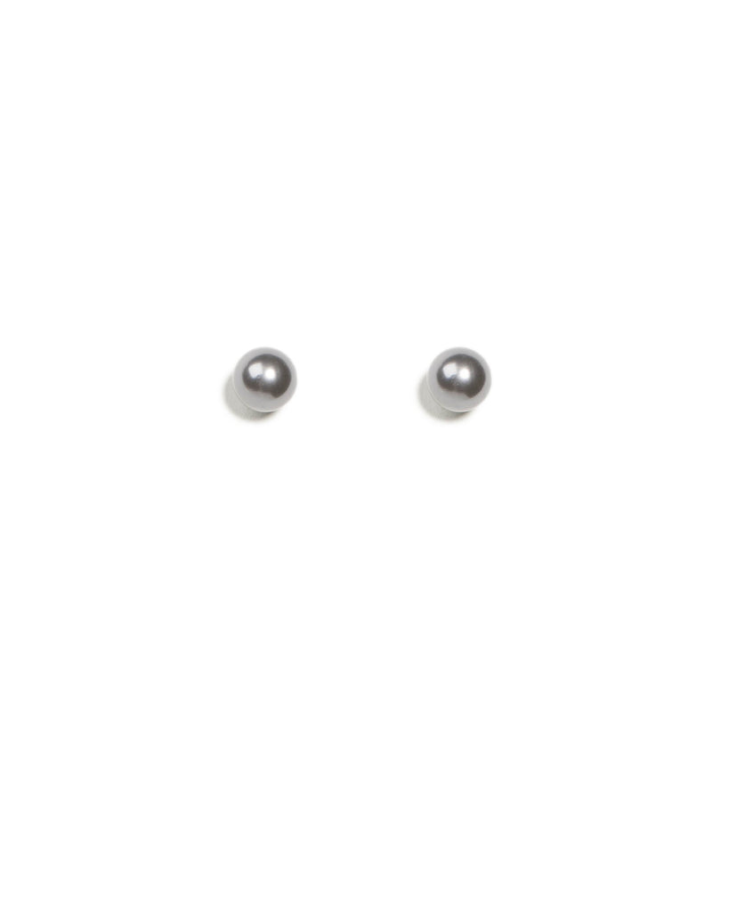 Grey Silver Tone Large Pearl Stud Earrings