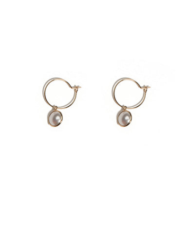 Ivory Gold Tone Hoop With Pearl Earrings
