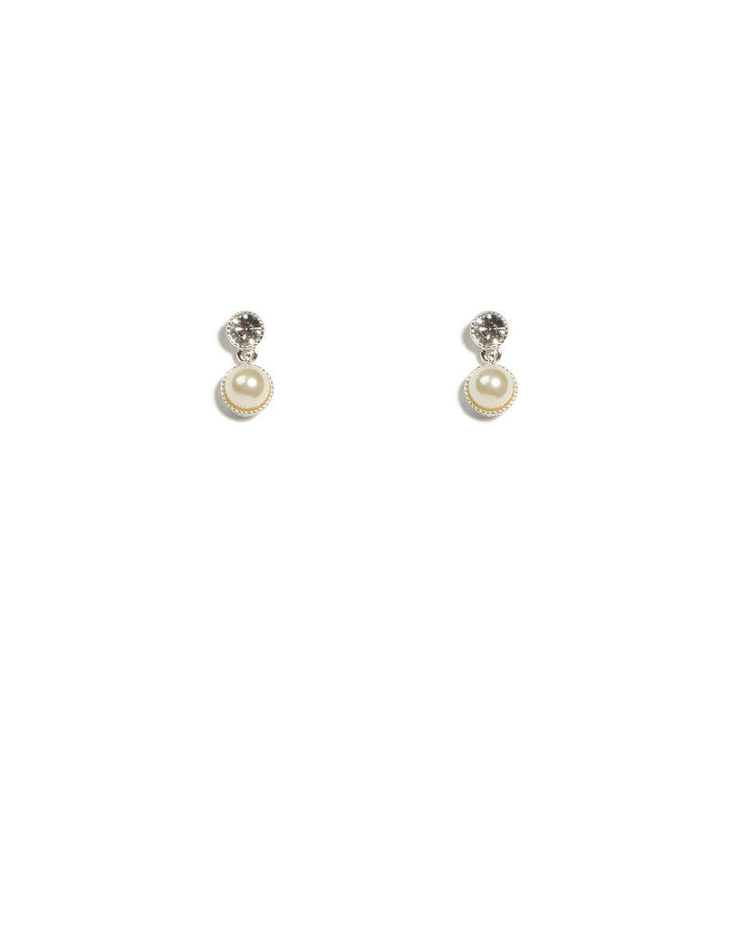 Crystal Silver Tone Pearl Drop Stud Earrings