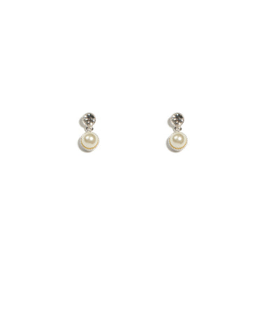 Crystal Silver Tone Pearl Drop Stud Earrings