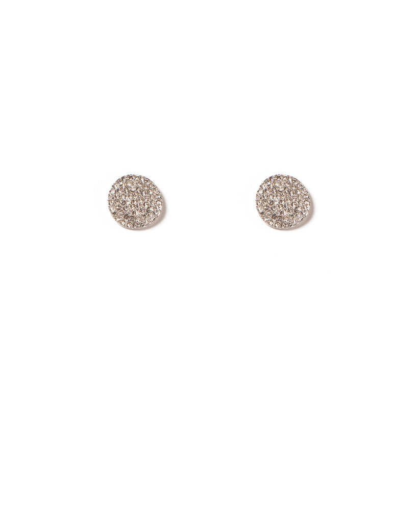 Crystal Silver Tone Pave Circle Stud Earrings