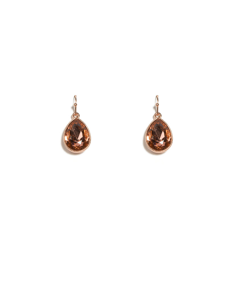 Rose Gold Tone Pear Crystal Drop Earrings