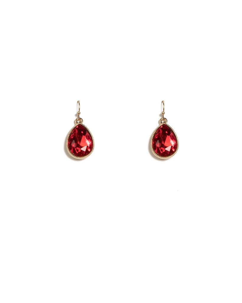 Red Gold Tone Pear Crystal Drop Earrings