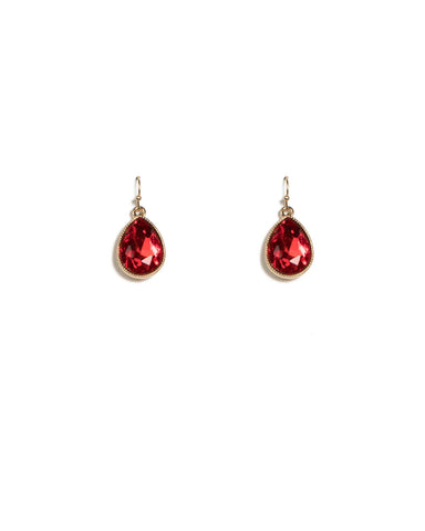 Red Gold Tone Pear Crystal Drop Earrings