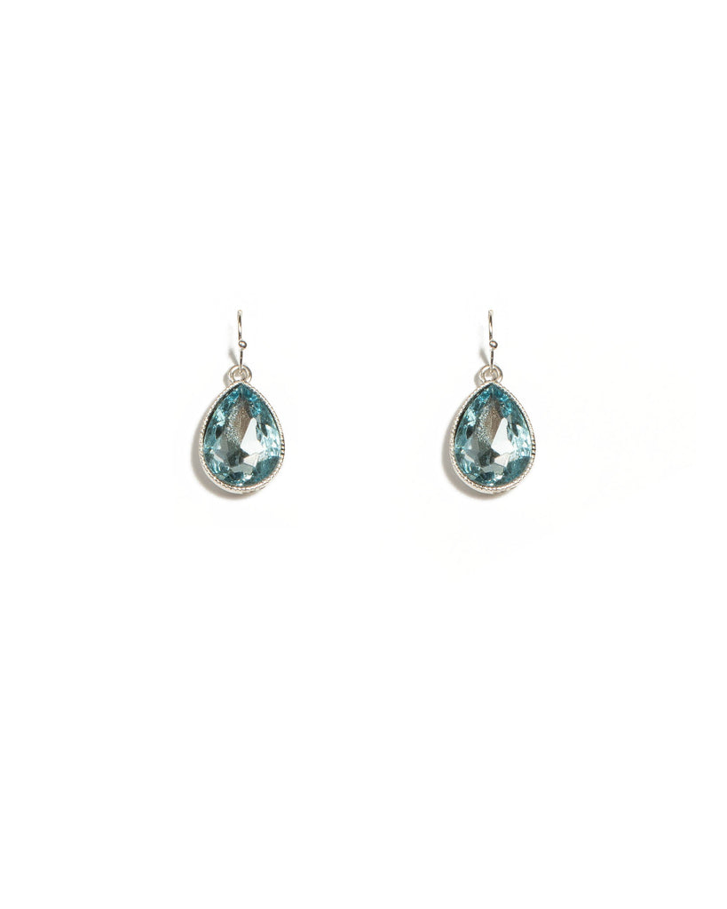 Blue Silver Tone Pear Crystal Drop Earrings