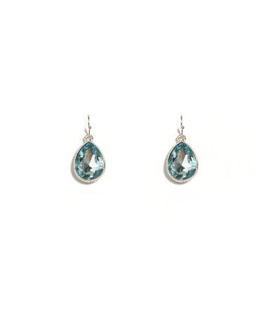 Blue Silver Tone Pear Crystal Drop Earrings