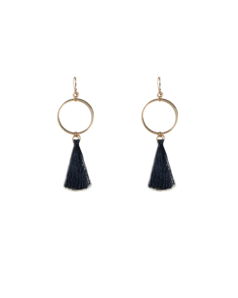 Blue Gold Tone Metal Loop Tassl Mini Earrings