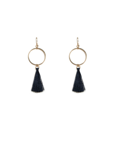 Blue Gold Tone Metal Loop Tassl Mini Earrings