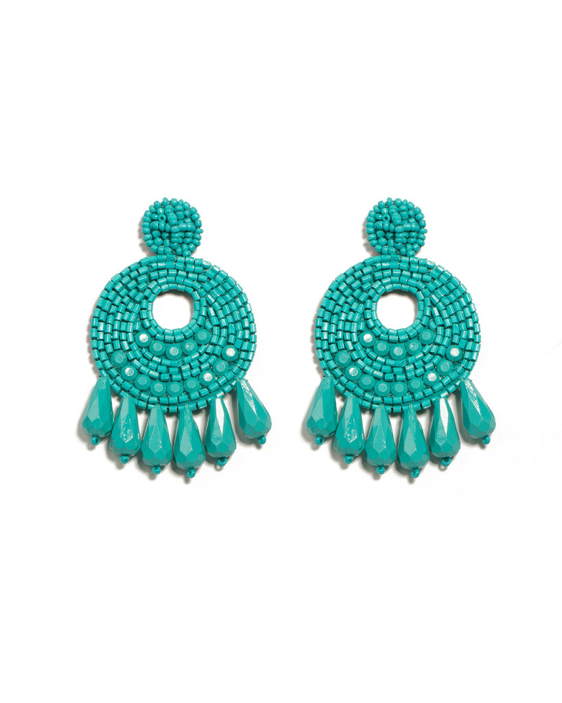 Blue Silver Tone Beaded Statement Drop Earrings