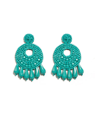 Blue Silver Tone Beaded Statement Drop Earrings