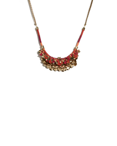 Multi Colour Gold Tone Thread Wrap Disk Statement Necklace