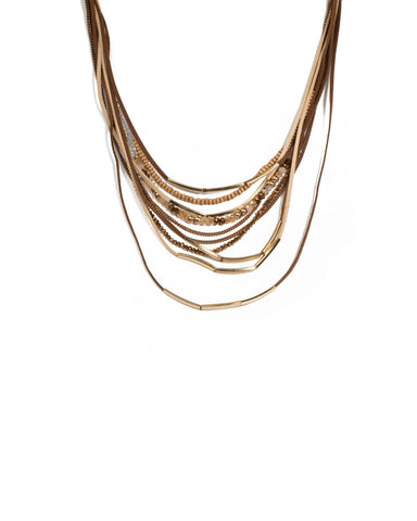 Natural Gold Tone Beaded Layered Statement Necklace