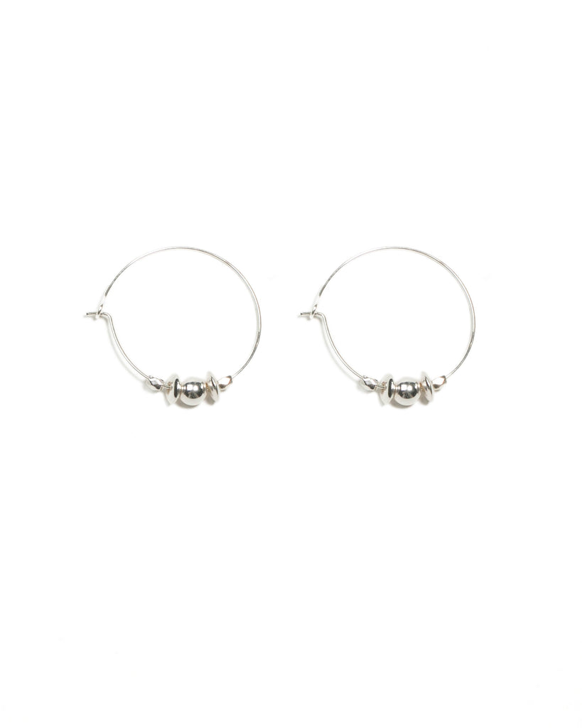 Silver Tone Metal Disc On Hoop Earrings