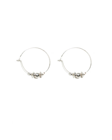Silver Tone Metal Disc On Hoop Earrings