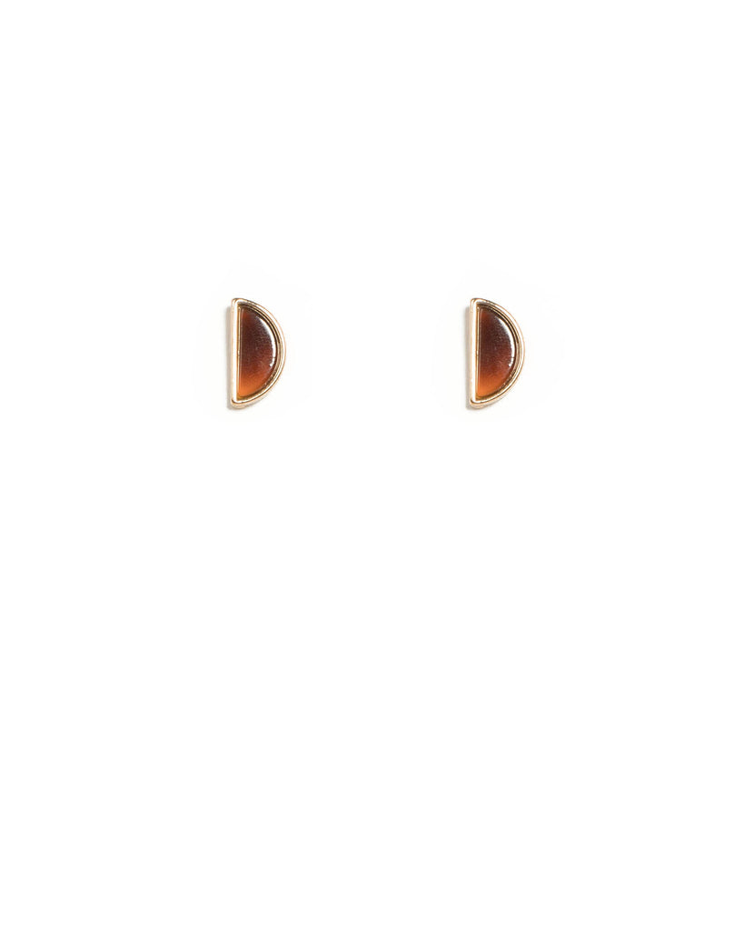 Brown Gold Tone Half Moon Stud Earrings