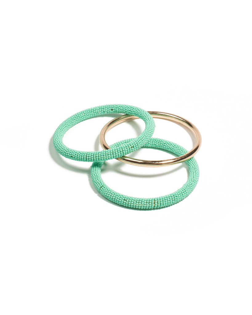 Mint Green Gold Tone Beaded Bangle Wristwear Pack