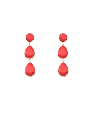 Red Gold Tone Fabric Wrap Statement Drop Earrings