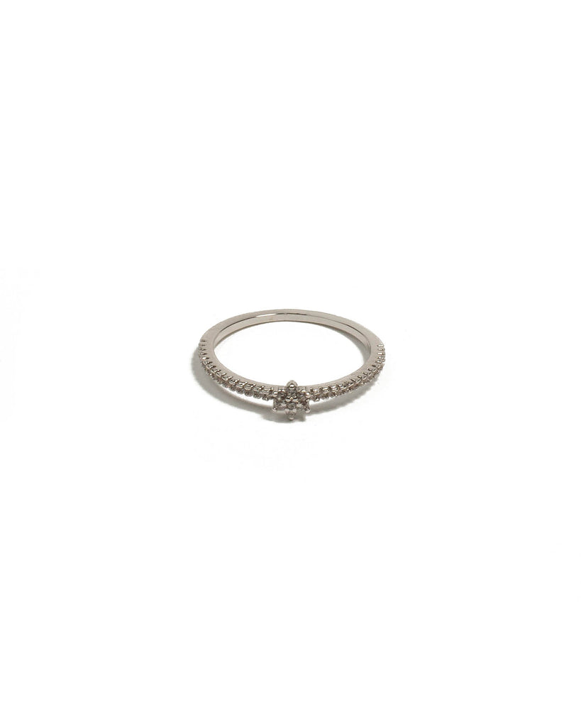 Cubic Zirconia White Gold Plated Embedded Flower Ring - Small