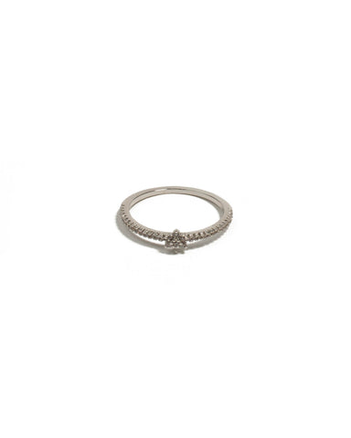 Cubic Zirconia White Gold Plated Embedded Flower Ring - Small