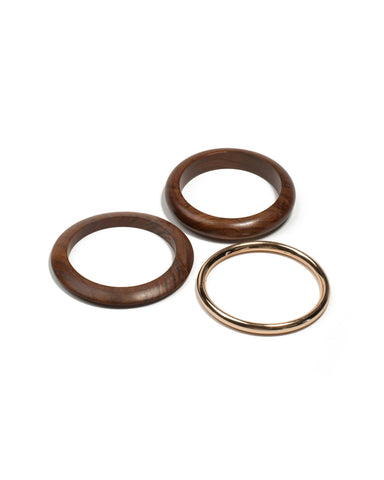 Brown Gold Tone Wood And Metal Wristwear Pack