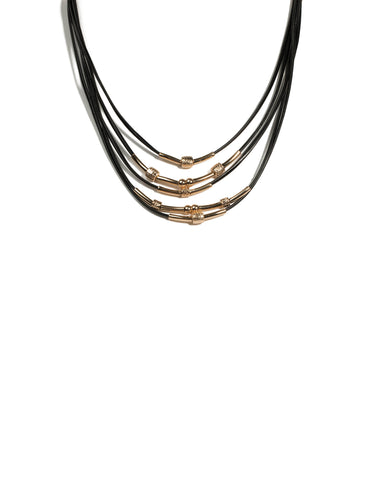 Black Gold Tone Metal Beaded Layered Statement Necklace