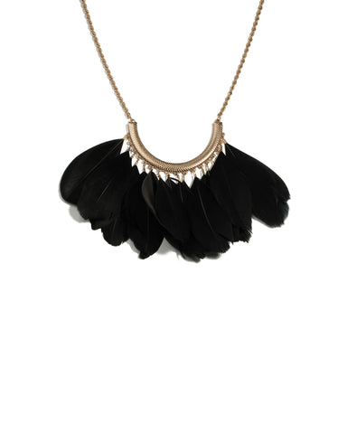 Black Gold Tone Multi Feather Statement Necklace