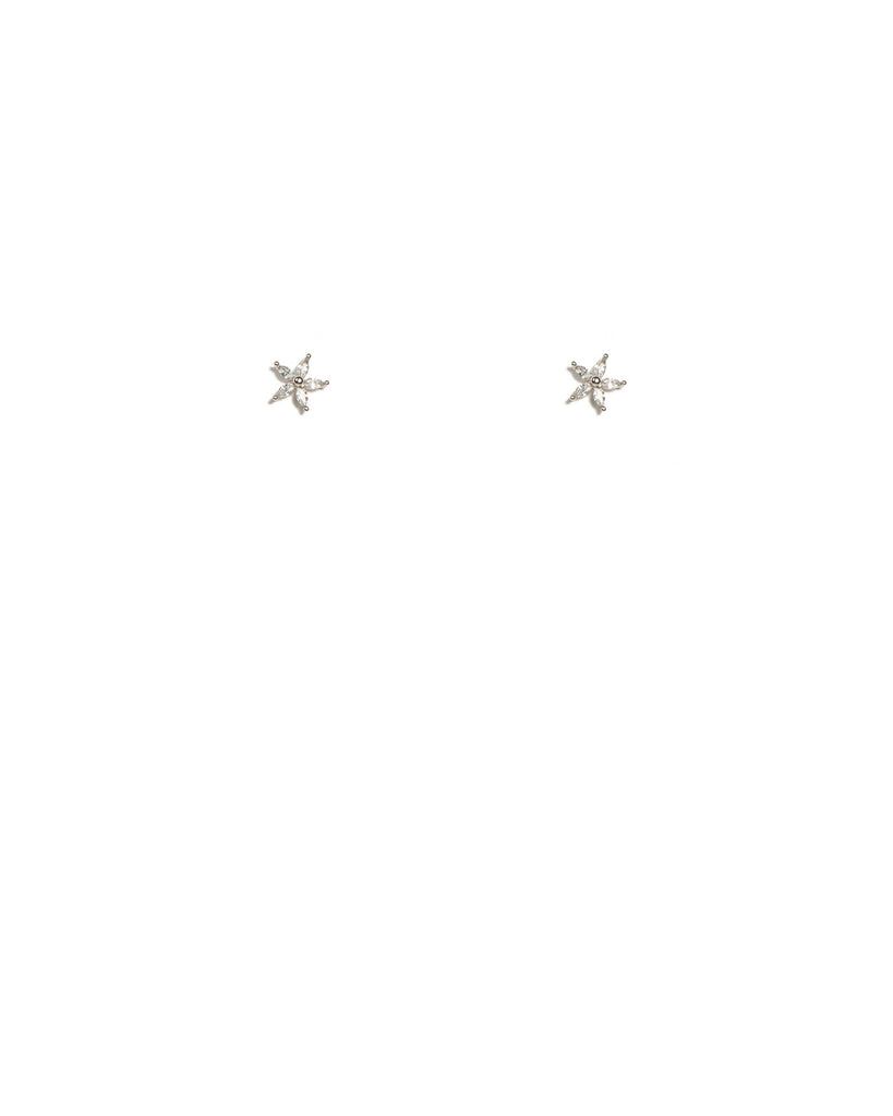 Cubic Zirconia White Gold Plated Flower Stud Earrings