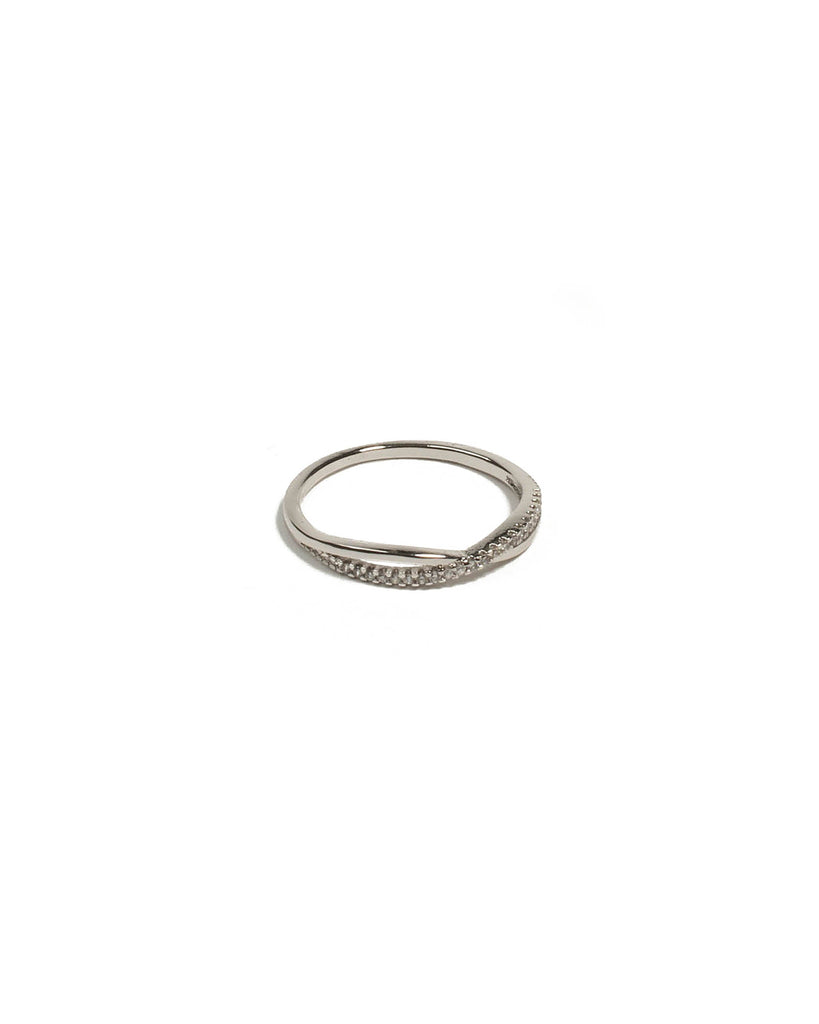 Cubic Zirconia White Gold Plated Encrusted Twist Ring - Large