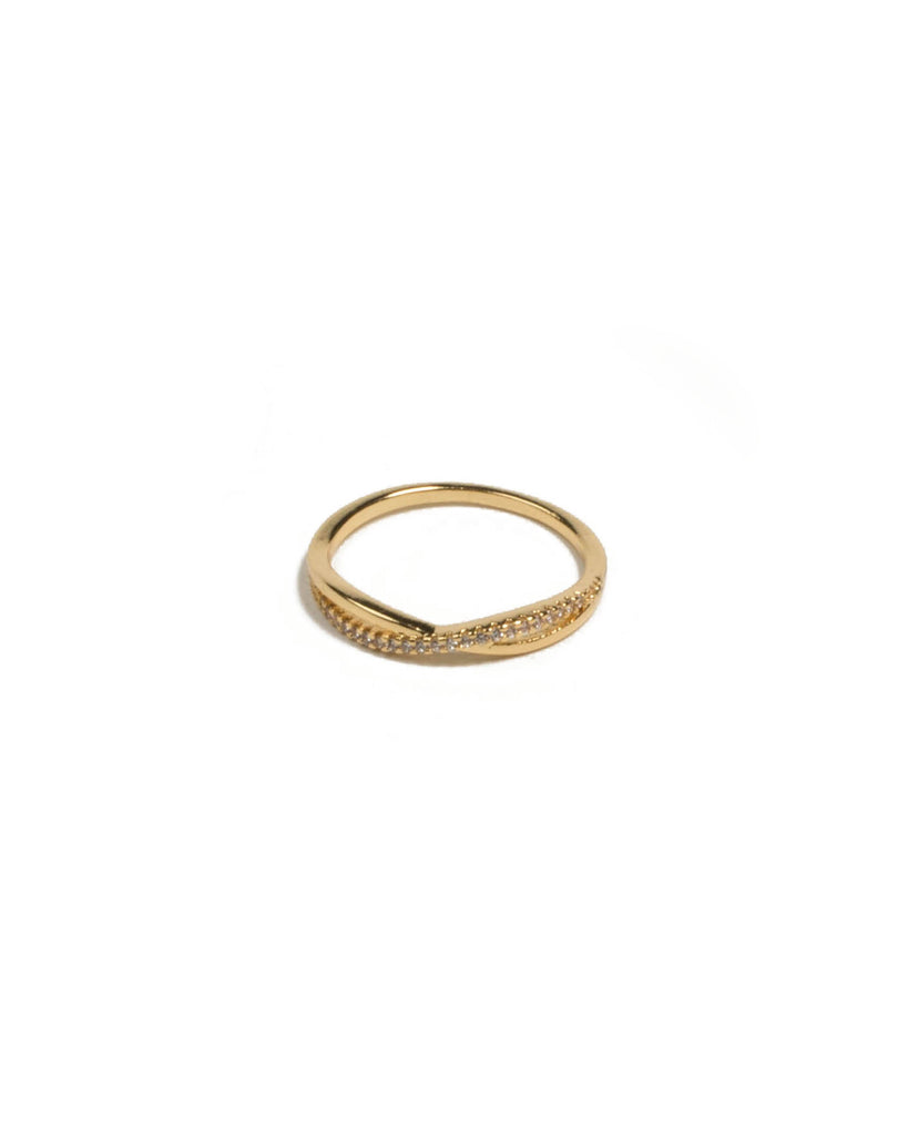 Cubic Zirconia Gold Plated Encrusted Twist Ring - Medium