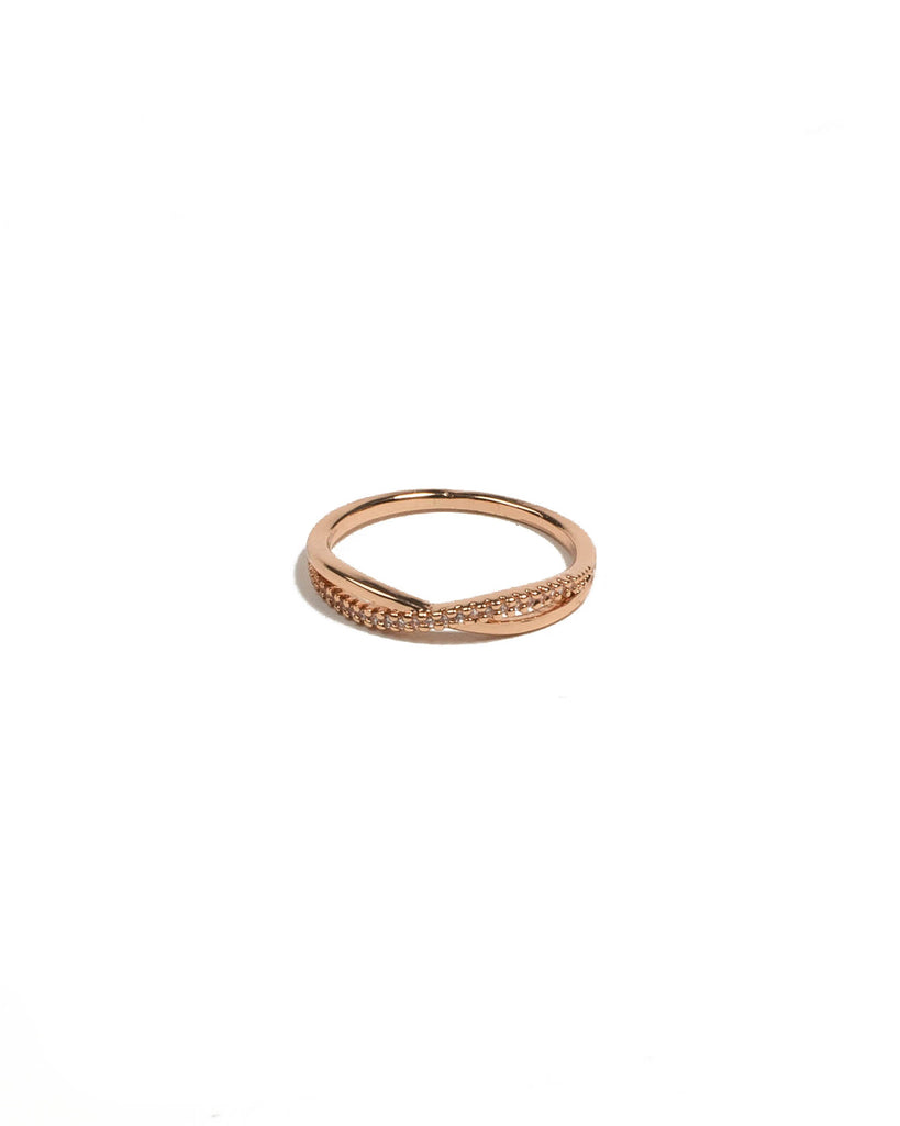 Cubic Zirconia Rose Gold Plated Encrusted Twist Ring - Medium