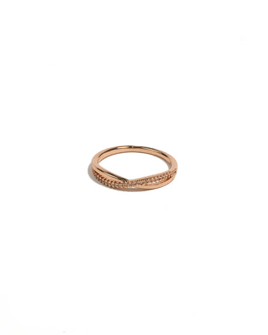 Cubic Zirconia Rose Gold Plated Encrusted Twist Ring - Large