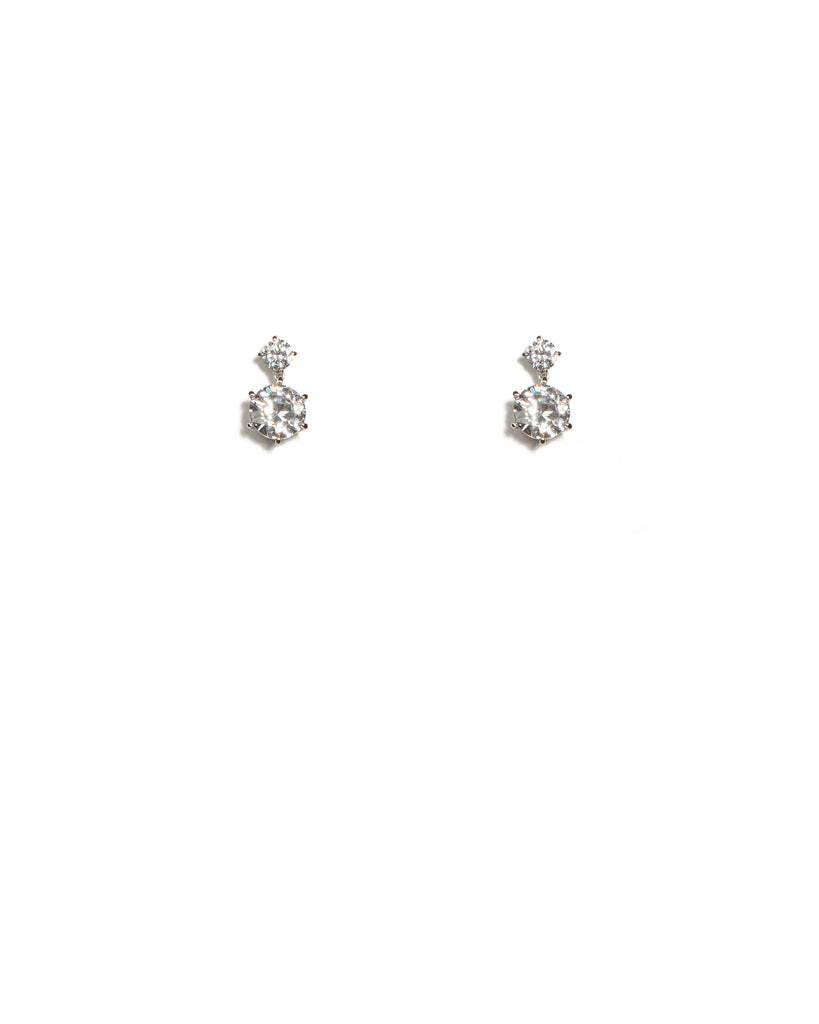 Cubic Zirconia White Gold Plated Drop Stud Earrings