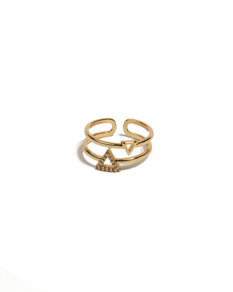 Cubic Zirconia Gold Plated Triangle Double Ring - Medium