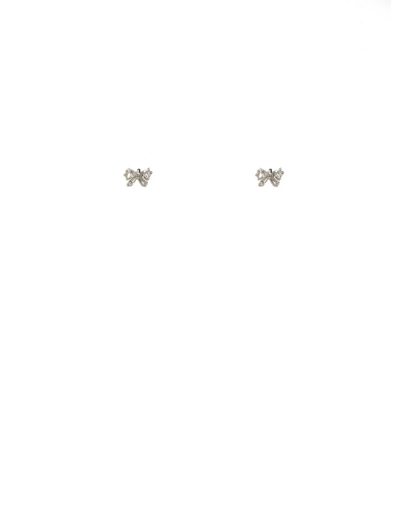 Cubic Zirconia White Gold Plated Bow Stud Earrings