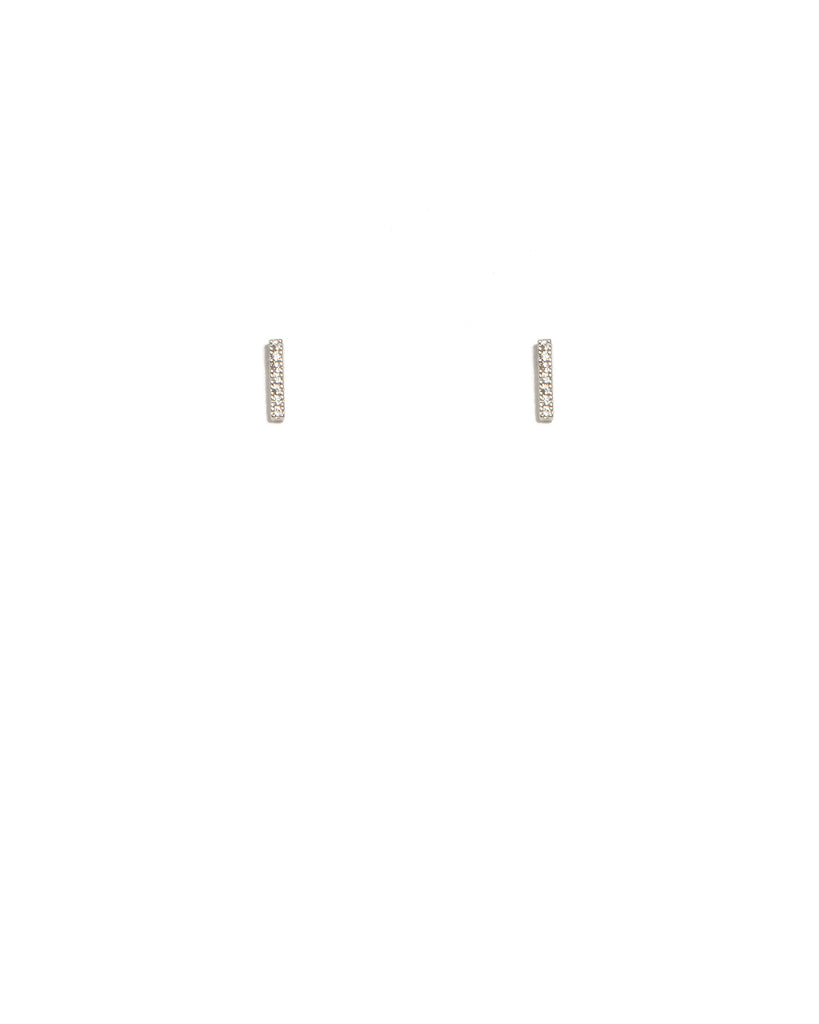 Cubic Zirconia White Gold Plated Encrusted Bar Stud Earrings