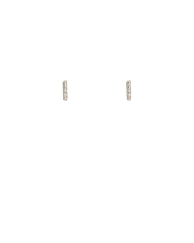 Cubic Zirconia White Gold Plated Encrusted Bar Stud Earrings