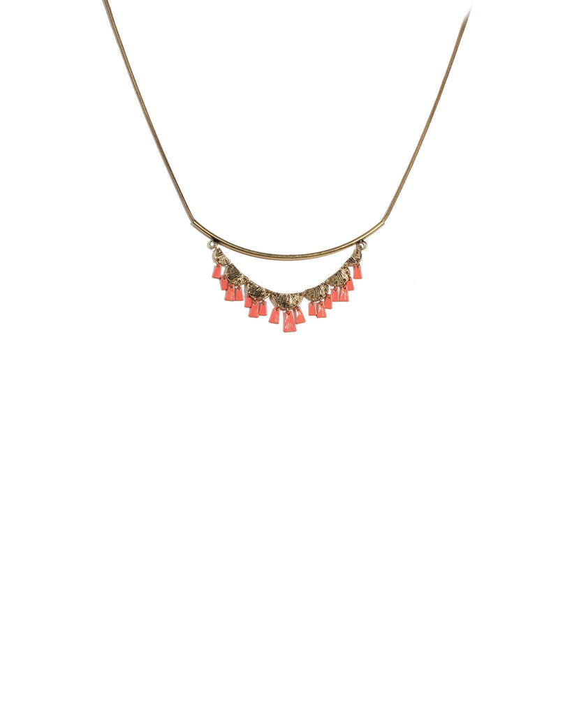 Coral Gold Tone Metal Disk Necklace