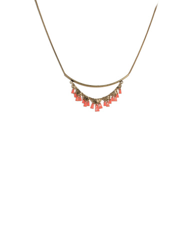Coral Gold Tone Metal Disk Necklace
