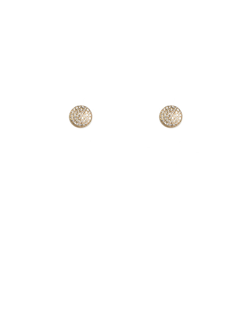 Cubic Zirconia Gold Plated Pave Circle Stud Earrings