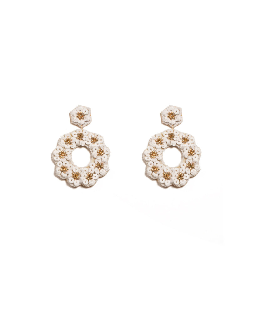 Ivory Gold Tone Flower Sequin Statement Earrings